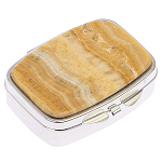 Таблетница карманная прямоугольная с 2-мя отделениями с зеркалом и накладкой из натурального камня Оникс Silver Stone Pillboxes варинант исполнения - 1 | Loft Concept в Кирове