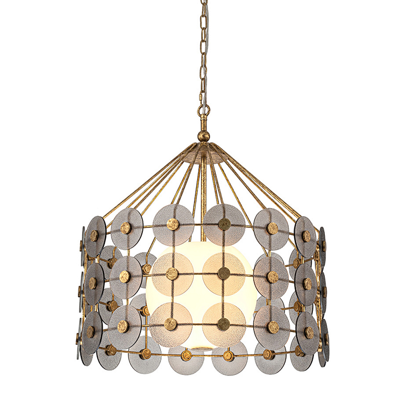 Люстра подвесная с круглыми дисками из серого фактурного стекла с белым матовым шаром внутри Quintiesse Золотой Белый Серый в Кирове | Loft Concept 