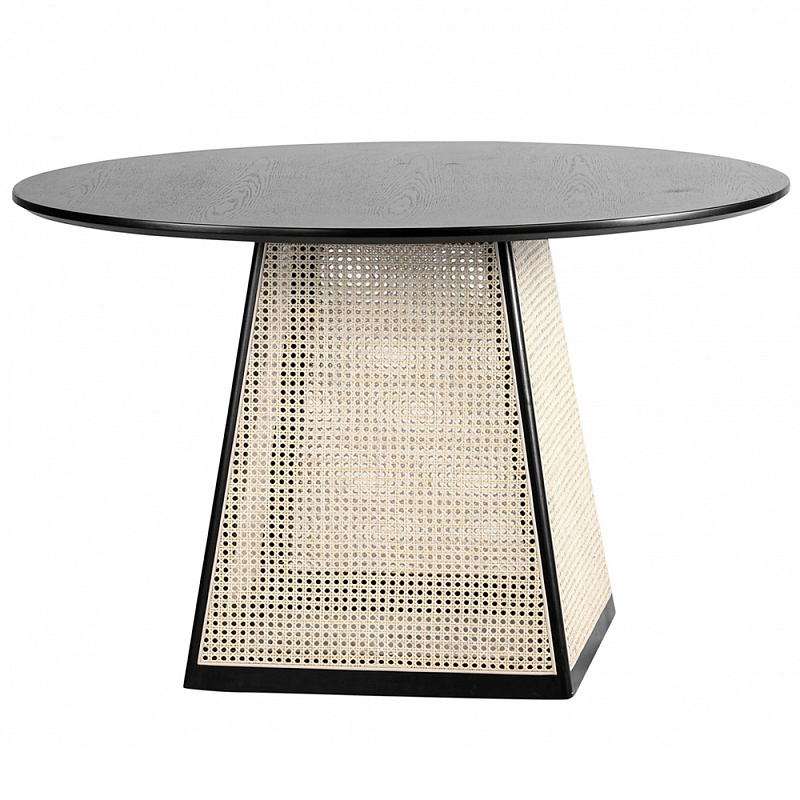 Обеденный стол с круглой чёрной столешницей и плетёным основанием Savanna Round Table Черный Бежевый в Кирове | Loft Concept 
