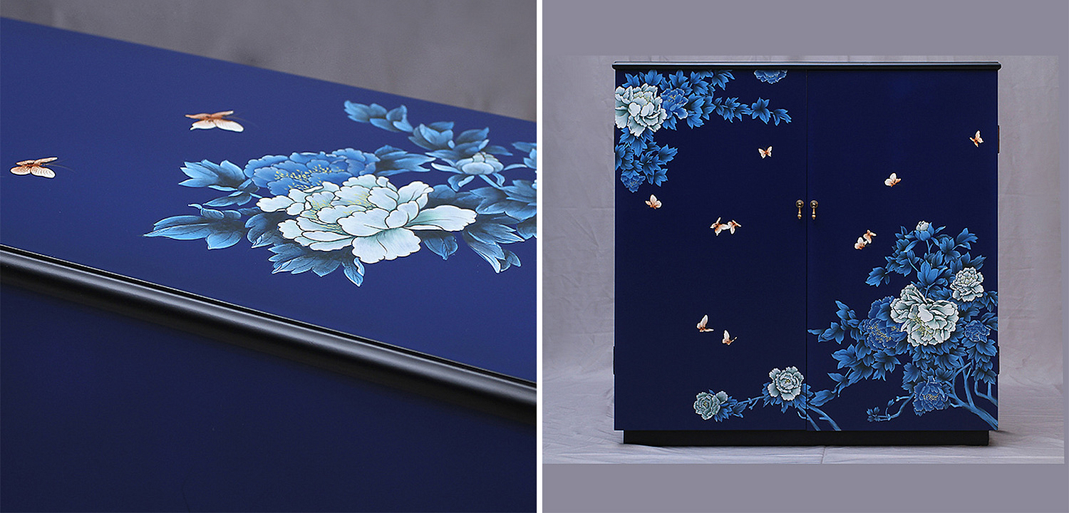 Синий Комод в Китайском стиле ручная роспись Цветы и Бабочки Flowers and Butterflies Blue chest Синий Комод в Китайском стиле ручная роспись Цветы и Бабочки Flowers and Butterflies Blue chest - Loft-Concept в Кирове