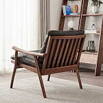 Кресло c каркасом из массива дерева и мягкой кожаной обивкой Walnut Armchair варинант исполнения - 4 | Loft Concept в Кирове