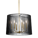 Люстра цвета латунь с 6-ю лампами свечами внутри цилиндрического абажура из черных металлических реек Kichler варинант исполнения - 1 | Loft Concept в Кирове