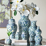 Ваза с крышкой и зелено-голубым рисунком на белом фоне 51 см Blue & White Ornament варинант исполнения - 6 | Loft Concept в Кирове