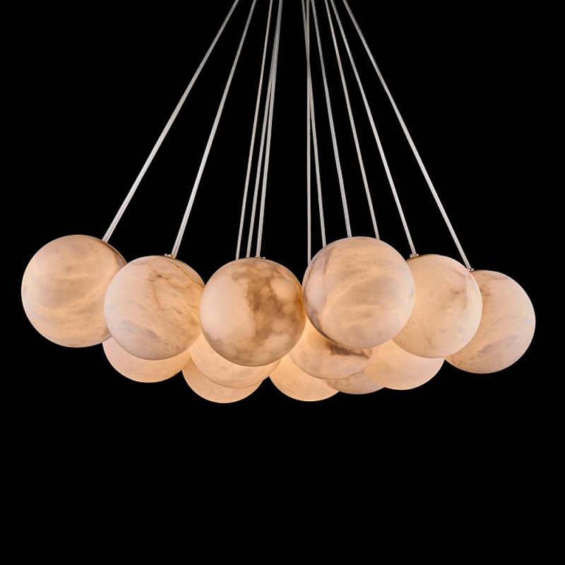 Люстра подвесная круглая с сферическими плафонами из натурального камня Glowing Spheres Латунь Белый в Кирове | Loft Concept 