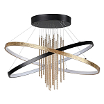 Люстра подвесная с 2-мя пересекающимися круглыми подвесами в черном и золотистом цвете и вертикальными подвесками Ring Horizontal варинант исполнения - 1 | Loft Concept в Кирове