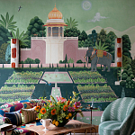 Обои ручная роспись Mahal Garden Original colourway on blue painted Xuan paper варинант исполнения - 1 | Loft Concept в Кирове