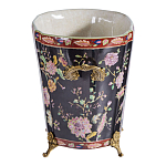 Кашпо из фарфора черная с цветочной росписью и бронзовой стрекозой Spring Garden варинант исполнения - 2 | Loft Concept в Кирове