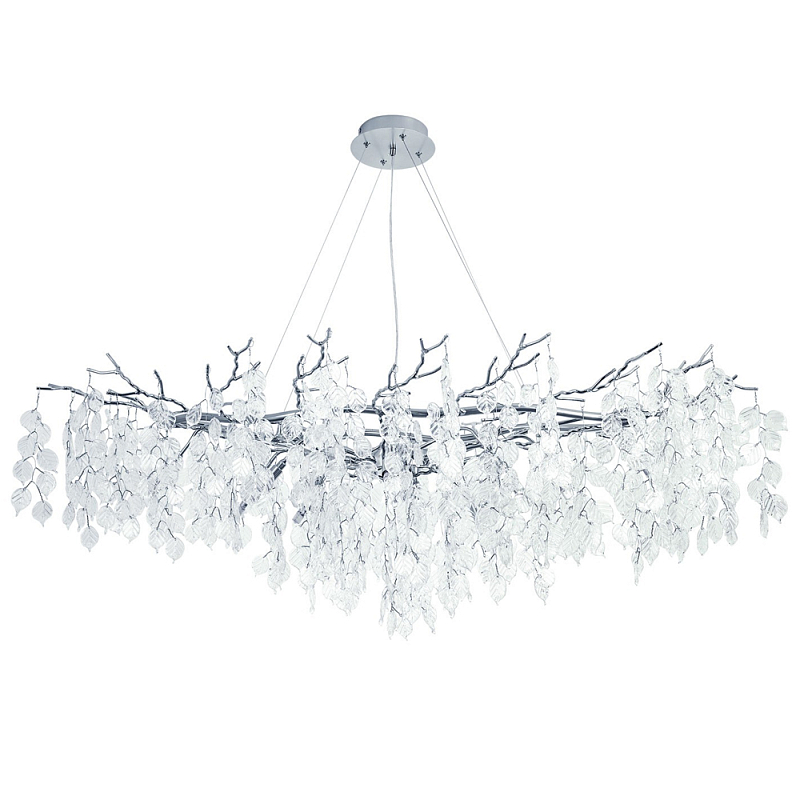 Люстра с хрустальными подвесками в виде листьев Fairytree Leaves Linear Silver Chandelier 12 Прозрачный Серебряный в Кирове | Loft Concept 