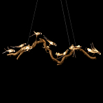 Люстра подвесная линейная с прозрачными стеклянными птичками на ветвях Serip Voa варинант исполнения - 7 | Loft Concept в Кирове