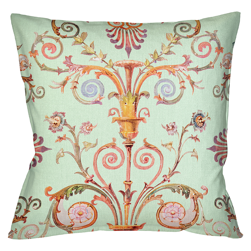 Декоративная подушка светло-зеленая с растительным орнаментом Raffael Floral Green Cushion Салатовый Мульти Декоративная подушка светло-зеленая с растительным орнаментом Raffael Floral Green Cushion Салатовый Мульти в Кирове | Loft Concept
