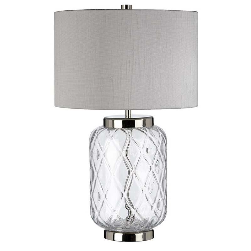 Настольная лампа с цилиндрическим абажуром и прозрачным стеклянным основанием Quintiesse Никель Темно-синий Прозрачное Стекло Серый в Кирове | Loft Concept 