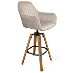 Барный стул со спинкой и подлокотниками на 4-х коричневых деревянных ножках Бежевый Велюр Ava Charm варинант исполнения - 1 | Loft Concept в Кирове