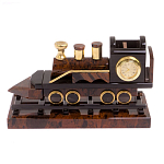 Часы настольные в виде паровоза из натурального камня Обсидиан Train Stone Clock варинант исполнения - 4 | Loft Concept в Кирове