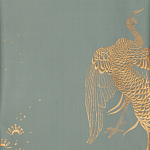 Обои ручная роспись в стиле Арт-деко Whistler Peacocks Golden colourway on Blue Grey dyed silk варинант исполнения - 1 | Loft Concept в Кирове