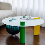 Дизайнерский журнальный стол с круглой белой столешницей на 3-х геометрических ножках Tajefox варинант исполнения - 3 | Loft Concept в Кирове