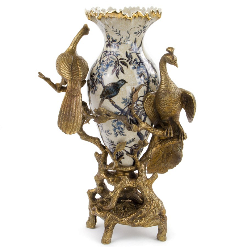 Ваза Bronze Peacocks Vase Белый Бронза Синий в Кирове | Loft Concept 