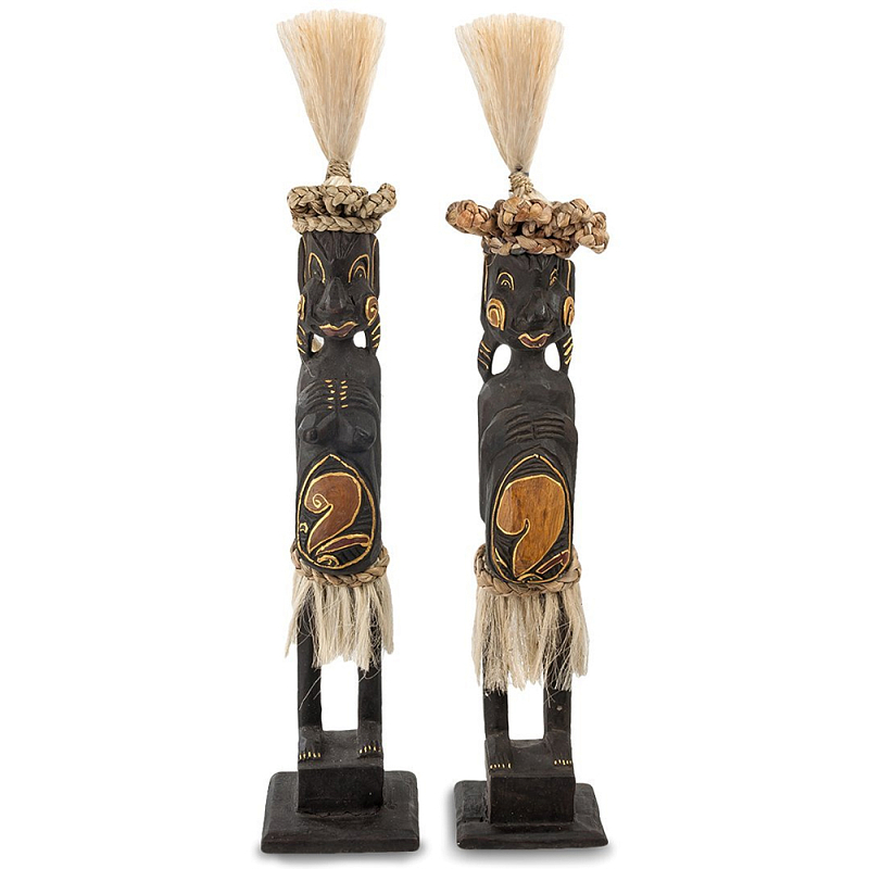 Комплект из 2-х статуэток из массива албезии Asmat Statuettes Albesia Черный Коричневый Бежевый Комплект из 2-х статуэток из массива албезии Asmat Statuettes Albesia Черный Коричневый Бежевый в Кирове | Loft Concept