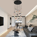 Люстра каскадная с черным круглым основанием 27 подвесов Celestial Waltz варинант исполнения - 5 | Loft Concept в Кирове