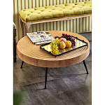 Журнальный столик с круглой фактурной столешницей из натурального дерева Vortex варинант исполнения - 6 | Loft Concept в Кирове