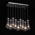 Люстра с 9-ю прозрачными плафонами из стекла в форме капли на прямоугольном потолочном основании цвета хром Lucid Rain  варинант исполнения - 3 | Loft Concept в Кирове