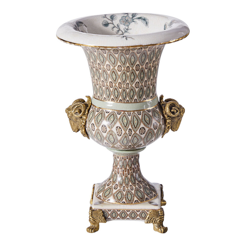 Ваза с овнами из фарфора с бронзовыми элементами Bronze Aries Бронза Мульти в Кирове | Loft Concept 