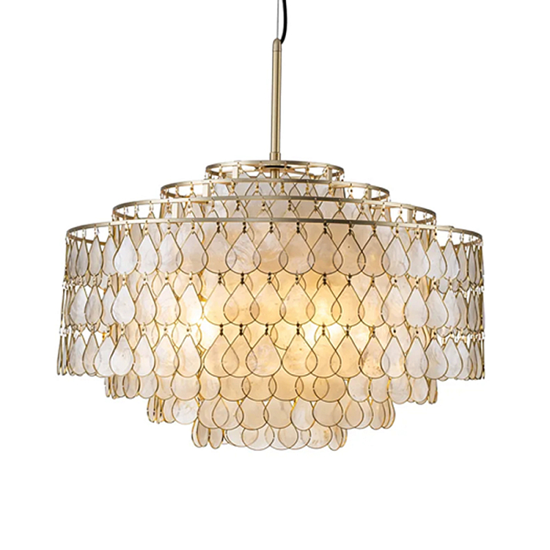 Люстра многоярусная с декором из натуральной морской ракушки Iridescent Light Золотой Перламутровый в Кирове | Loft Concept 