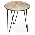 Стол журнальный с круглой столешницей из стекла на 3-х черных ножках Beige Marble варинант исполнения - 1 | Loft Concept в Кирове