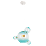 Подвесной светильник с прозрачными бирюзовыми стеклянными шарами и золотыми деталями Диаметр 43 Giopato & Coombes варинант исполнения - 1 | Loft Concept в Кирове