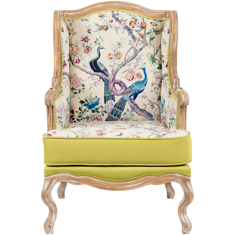 Кресло из натурального бука бежевое с изображением птиц и цветов Beige Green Chinoiserie Garden Armchair Мульти Бежевый Салатовый Кресло из натурального бука бежевое с изображением птиц и цветов Beige Green Chinoiserie Garden Armchair Мульти Бежевый Салатовый в Кирове | Loft Concept