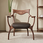 Стул деревянный с мягким сиденьем из коричневой натуральной кожи Moon Walnut Furniture варинант исполнения - 12 | Loft Concept в Кирове