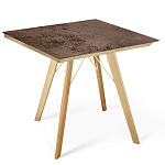 Стол обеденный с коричневой квадратной столешницей из керамики на четырех деревянных ножках Brown Ceramics варинант исполнения - 1 | Loft Concept в Кирове
