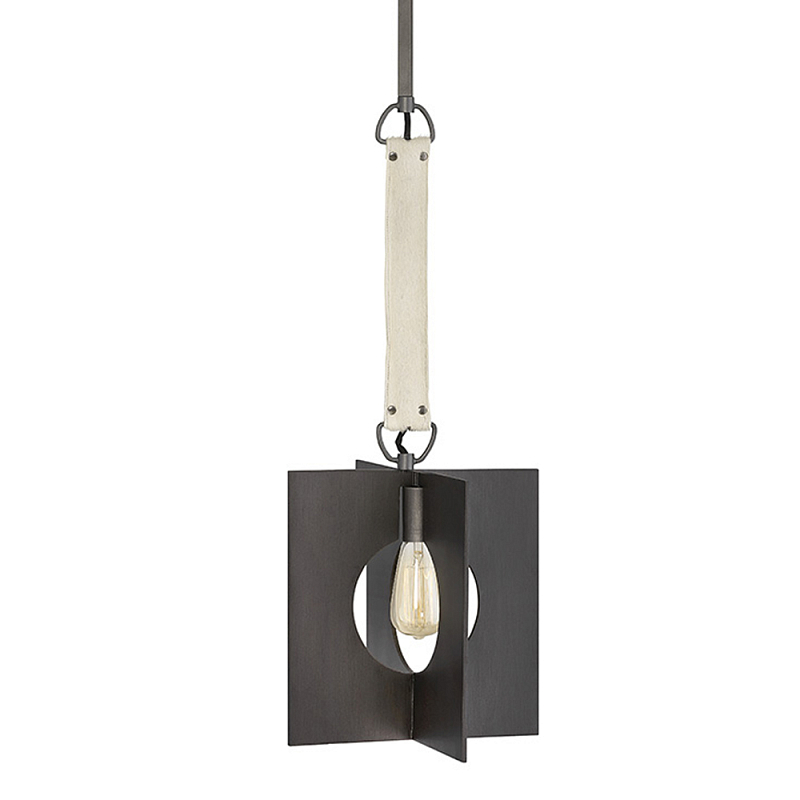 Подвесной светильник с графитовым плафоном и ремнем из натуральной воловьей кожи в индустриальном стиле Hinkley Графит Молочный в Кирове | Loft Concept 