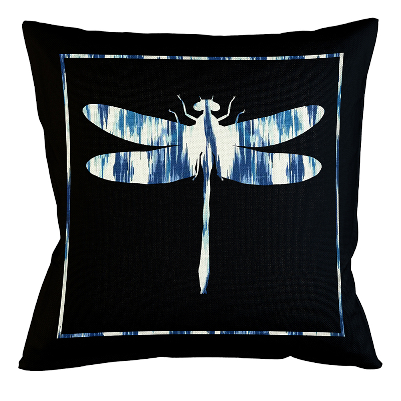 Подушка декоративная стрекоза с синим узором Ikat Pattern Черный Белый Синий Бежевый Подушка декоративная стрекоза с синим узором Ikat Pattern Черный Белый Синий Бежевый в Кирове | Loft Concept
