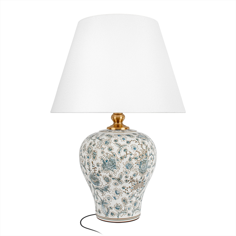 Настольная лампа с цветочной росписью Lamp Flower Painting Белый Синий в Кирове | Loft Concept 