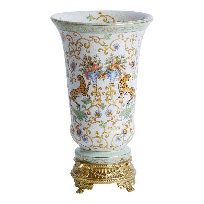 Ваза из фарфора на бронзовом основании Turquoise Blooming Garden Бронза Мульти в Кирове | Loft Concept 