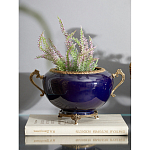 Чаша темно-синяя фарфоровая с бронзовыми ручками и ажурным ободком Eden Garden варинант исполнения - 2 | Loft Concept в Кирове