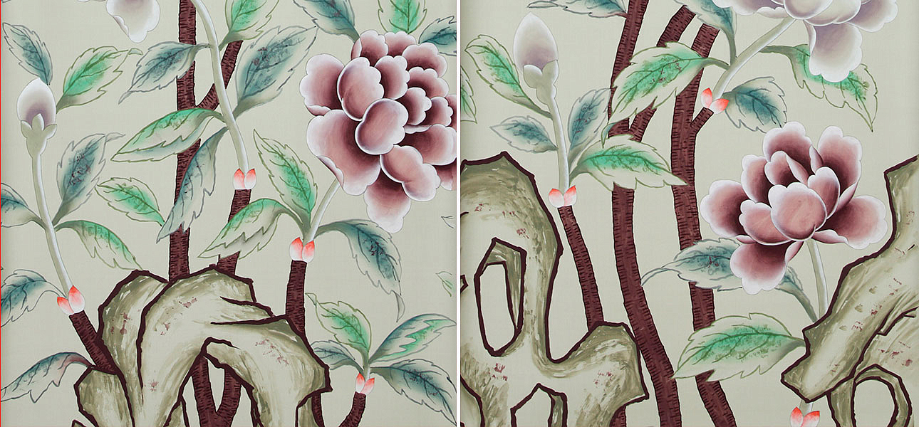 Обои ручная роспись Korean Peony Special Colourway on Icefield dyed silk Обои ручная роспись Korean Peony Special Colourway on Icefield dyed silk - Loft-Concept в Кирове