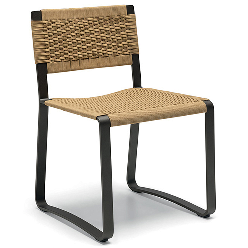 Дизайнерский стул с каркасом из металла с плетеными сиденьем и спинкой GREEN POINT Chair Черный Бежевый Серый Дизайнерский стул с каркасом из металла с плетеными сиденьем и спинкой GREEN POINT Chair Черный Бежевый Серый в Кирове | Loft Concept