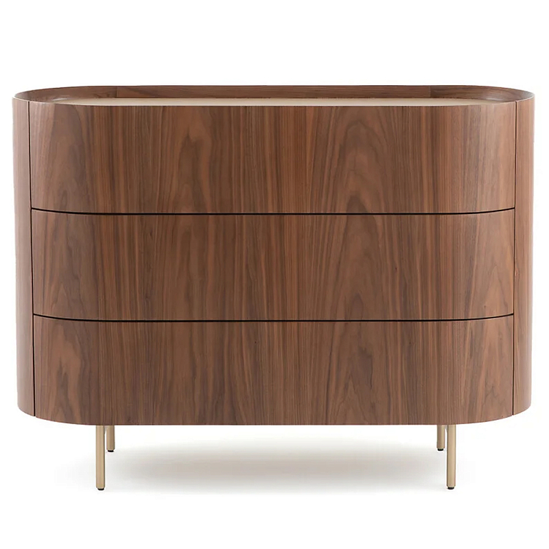 Комод округлой формы с тремя ящиками Walnut and Leather Коричневый Латунь Бежевый Комод округлой формы с тремя ящиками Walnut and Leather Коричневый Латунь Бежевый в Кирове | Loft Concept