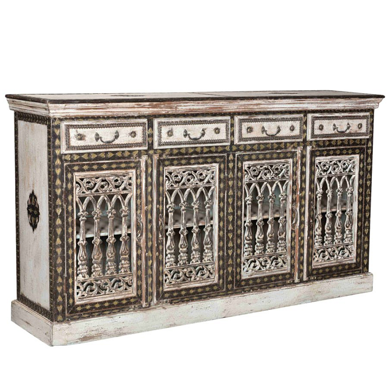 Буфет из тика с резными дверцами Бежево-серый Коричневый в Кирове | Loft Concept 