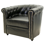 Кресло кожаное с мягкими подлокотниками на 4-х деревянных ножках Logan Leather Armchair black 2 варинант исполнения - 1 | Loft Concept в Кирове