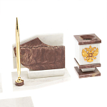 Настольный письменный набор из мрамора и лемезита с гербом и флагом России Marble Accessory варинант исполнения - 5 | Loft Concept в Кирове