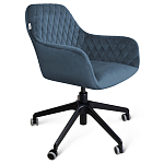 Стул с мягкой синей обивкой из велюра и подъемно-поворотным механизмом на черных колесиках Harper Blue варинант исполнения - 1 | Loft Concept в Кирове