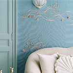 Обои с вышивкой ручной работы Amami Waves Moonbeam colourway on silk moire варинант исполнения - 2 | Loft Concept в Кирове