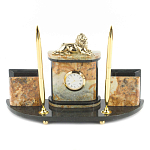 Настольный письменный набор из камня офиокальцит и бронзы с декором в виде льва Successful Leader варинант исполнения - 1 | Loft Concept в Кирове