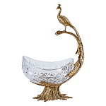 Чаша из прозрачного стекла на бронзовой подставке в виде павлина с рельефным хвостом Eden Garden варинант исполнения - 1 | Loft Concept в Кирове