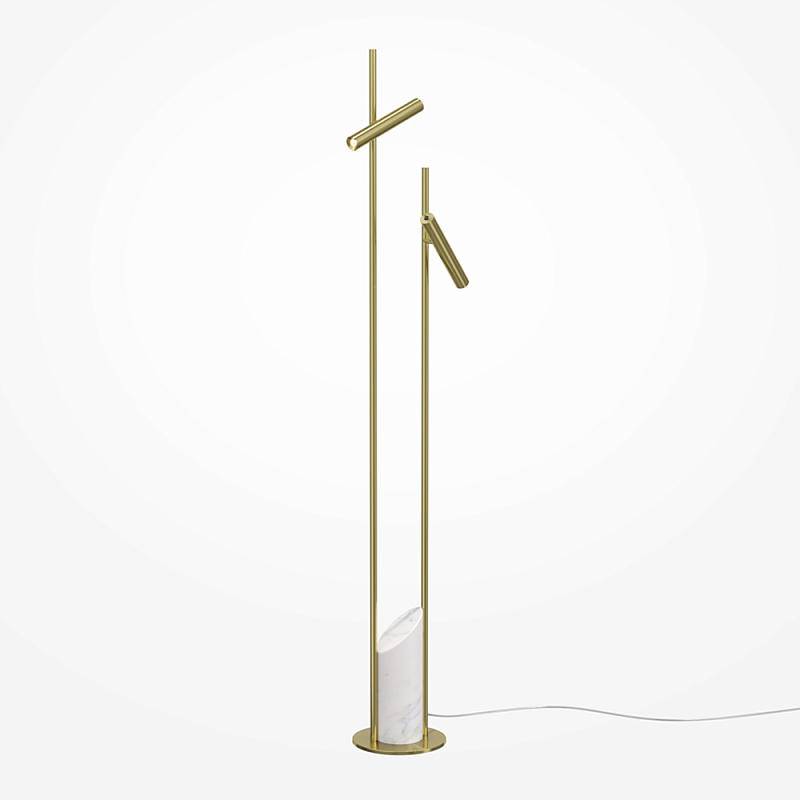 Напольный торшер светодионый золотой Lumen Duo Латунь Белый Мрамор Bianco в Кирове | Loft Concept 