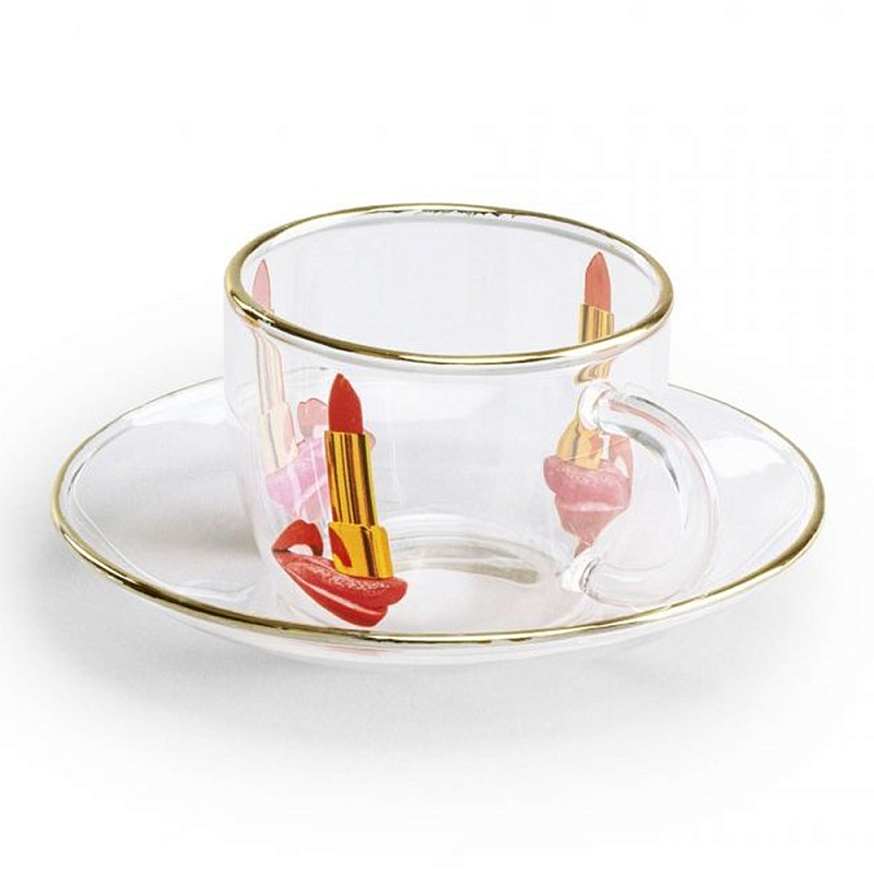 Кофейная пара Seletti Tongue Прозрачный Золотой Красный Кофейная пара Seletti Tongue Прозрачный Золотой Красный в Кирове | Loft Concept
