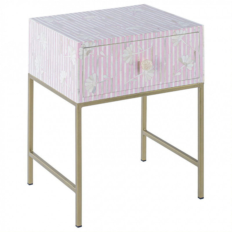 Тумбочка Pink Flower Indian Bone Inlay nightstand Розовый Тумбочка Pink Flower Indian Bone Inlay nightstand Розовый в Кирове | Loft Concept