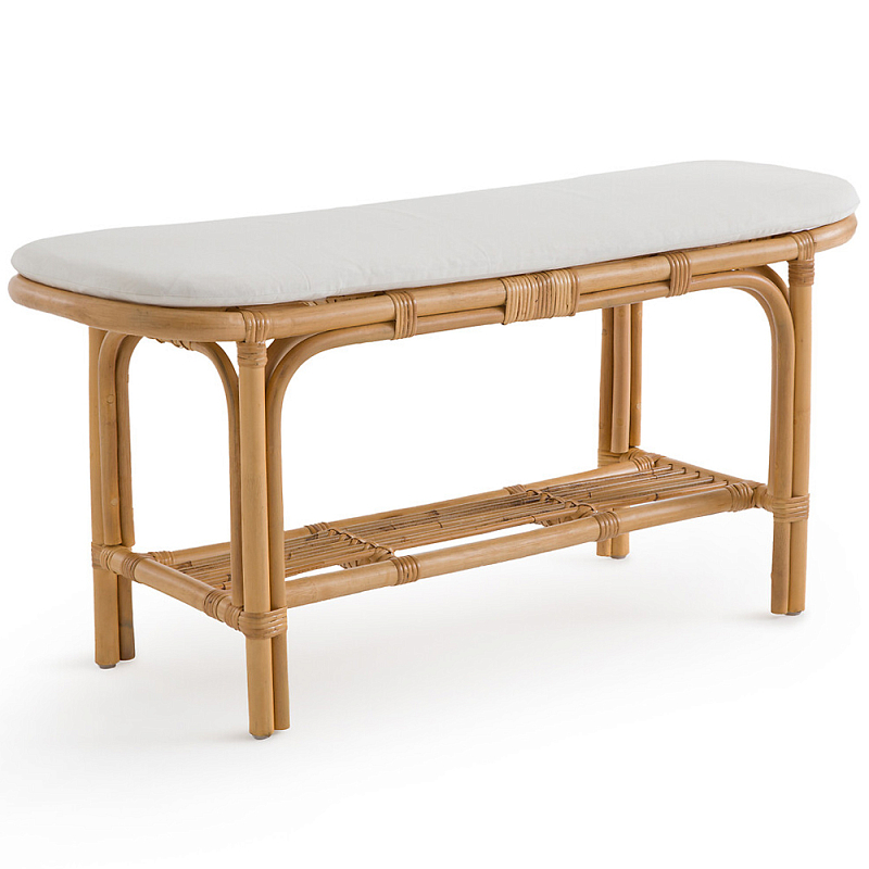 Скамья из ротанга с подушкой Manlio Rattan Bench Бежевый Белый Скамья из ротанга с подушкой Manlio Rattan Bench Бежевый Белый в Кирове | Loft Concept